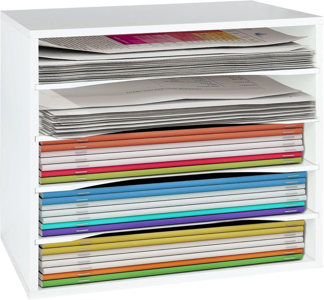 EMERIT Paper Organizer for Desk - 5 Tier File Storage, A4 Letter Tray, White Office Desk Organizer-Adjustable Shelf
