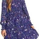 GRACE KARIN Girls' Spring Long Sleeve Dresses Kids Floral Winter Formal Dress Girl Casual Fancy Midi Clothes Size 6-14 (12-14 Years, Purple Flower)