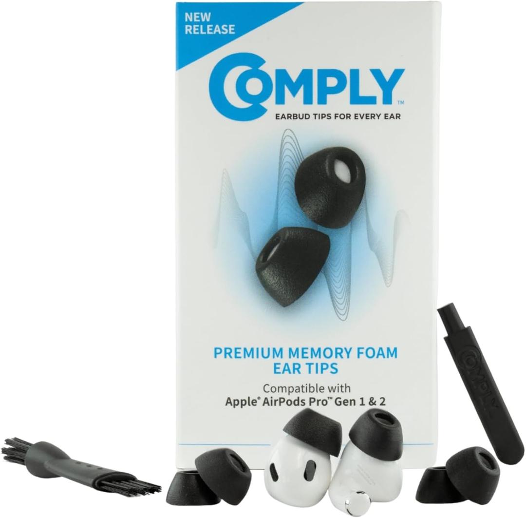 Comply TrueGrip | Premium Memory Foam Replacement Earbud Tips for Apple AirPods Pro 1 & 2 | Enhanced Comfort, Secure Fit, Superior Noise Isolation, Removal & Cleaning Tool | Black, Medium (3 Pairs)