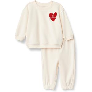 Amazon Essentials x Sofia Grainge Unisex Toddlers and Babies' Sweatshirt & Sweatpant Set (18 Months, Hearts/Valentine)