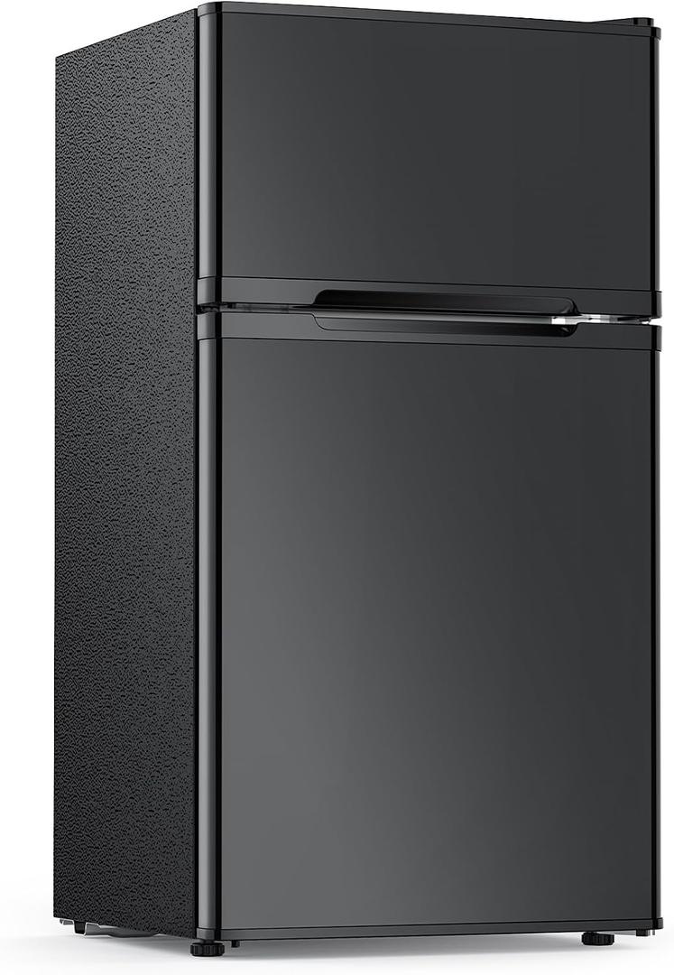 Electactic 2.5 Cu.Ft Mini Fridge with Freezer, Double-Door Compact Refrigerator, Adjustable Glass Shelves, Mechanical Thermostat & Built-in Casters, Space-Saving for Apartment/Dorm/Office, Black