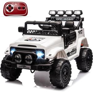 12V Kids Ride On Car for Kids Ages 37-96 Months, Electric Truck Ride On Toys with 5MPH Max Speed, Remote Control, Accelerator Pedal, Treaded Tires, Steering Wheel, Music and Story, White