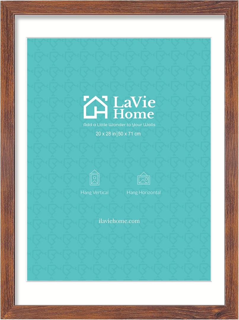 LaVie Home 20x28 Poster Frame Brown, Display Pictures 18x24 with Mat or 20x28 Without Mat, Stable and Sturdy Picture Frame with Polished Plexiglass, Horizontal and Vertical Format of The Wall1 Pack