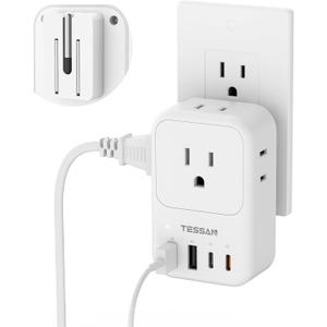 USB C Charger Block 20W PD, TESSAN Foldable Wall Charger with 4 USB Ports and 4 AC Outlet Extender, Multi Charging Station for Cruise, Home, Office, Dorm Room Essentials, White