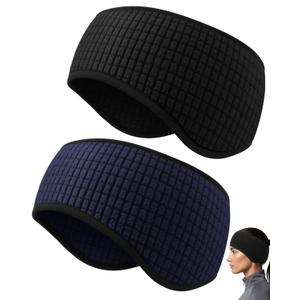 Skicuff 2 Pcs Fleece Ear Warmers for Women Men Soft Waffle Knit Ear Cover Headband for Running Cycling Ski Daily Wear(Black and Navy Blue)
