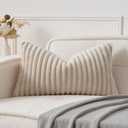 UGASA Lumbar Throw Pillow Cover 12x20 Inch Set of 1 Super Soft Faux Fur Decorative Pillow Case Plush Flannel Texture Accent Rectangle Pillowcase for Sofa Couch Living Room Chair, Beige