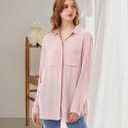 TOUSYEA Sleep Shirts for Women Button Down Shirts Long Sleeve Sleepwear Swimsuit Cover Ups Soft Pajama Tops (Pink, XXL)