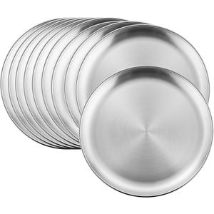 HaWare 10-Piece 18/8 Stainless Steel Plates, Metal 304 Dinner Dishes for Kids Toddlers Children, 10 Inches Feeding Serving Camping Plates, Reusable and Dishwasher Safe