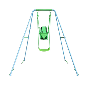 2-in-1 Toddler Swing Set with Metal Stand, Safety Belt & 4 Anchors - A-Frame Swing for Kids 6 Months+ (Blue, Indoor/Outdoor Backyard Playground)