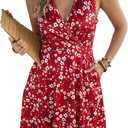 Casual Sleeveless Summer Dresses for Women | Floral Sundress, Wrap V-Neck, Elastic Waist with Pockets, Fit and Flare A-Line Design for Vacation, Beach, Casual Wear (S)
