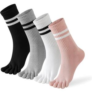Toe Socks Women Five Fingers Crew Socks for Running Athletic Hiking Comfort Toe Separator Barefoot Sock 4 Pairs (6-10)