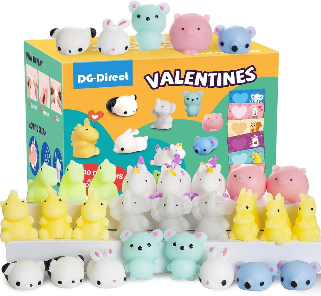30 Packs Valentine's Day Cards with Mochi Squishy Toys, Mini Kawaii Stress Relief Squishy Toys Sets for Kids, Valentine's Day School Classroom Prizes, Valentine Exchange Gift