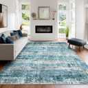LEPEII 5x7 Area Rugs, Abstract Rugs for Living Room, Indoor Non-Slip Washable Rug for Bedroom, Dining Room, Low Pile Home Decor Neutral Area Rug-Blue