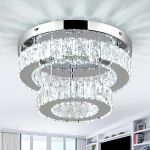 LEONTYNE 12 Inch Mini Chandelier LED Crystal Ceiling Light 2 Layers Flush Mount Ceiling Light Modern Chandeliers Lighting for Bedroom Hallway Staircase Kitchen Bathroom (6000K Cool White)