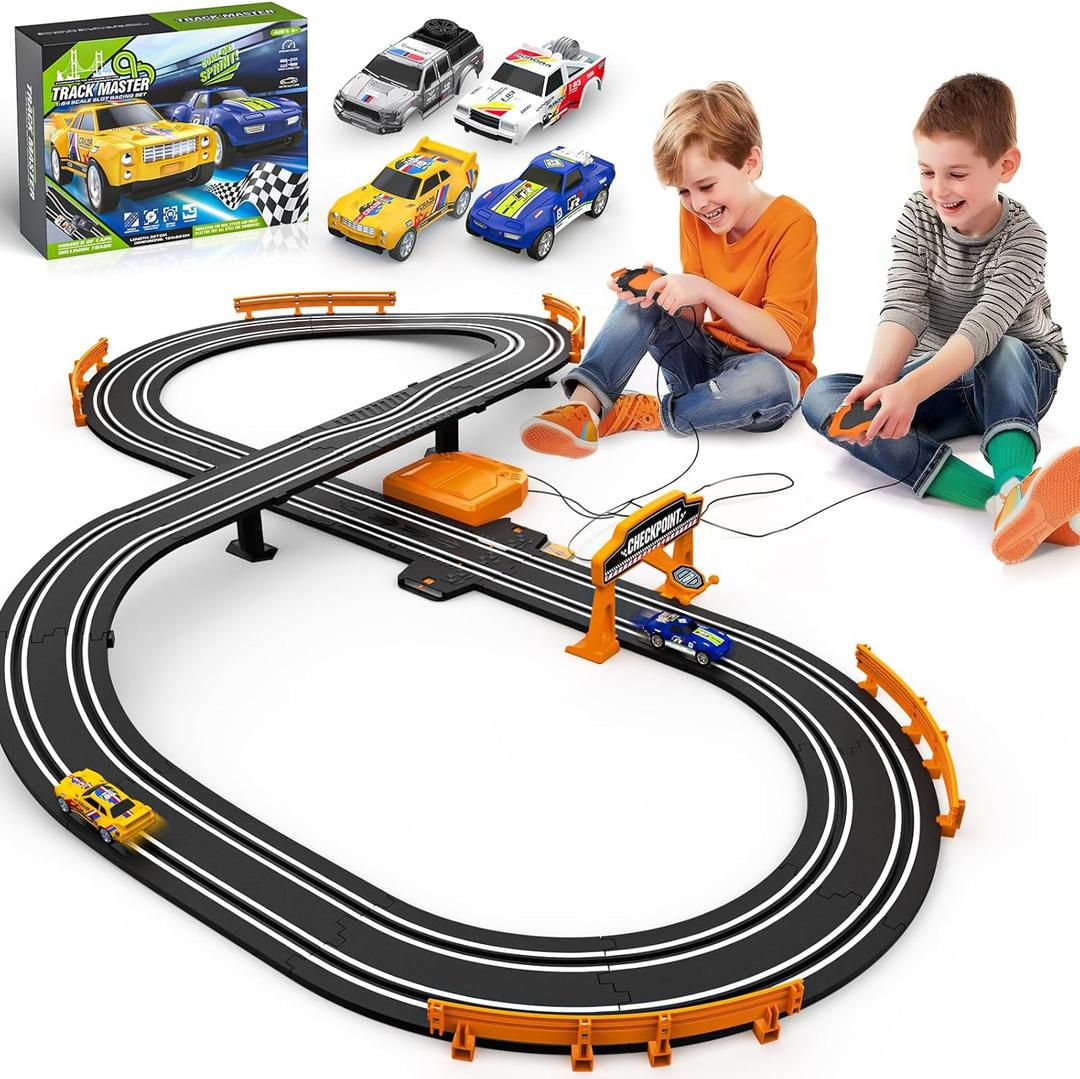 Slot Car Race Track Sets for Boys, Race Car Track with 2 High-Speed Slot Cars, Battery or Electric Car Track, Dual Racing Game Lap Counter Track Sets, Toys Gifts for Boys Girls Ages 4 5 6 7 8-12 (11FT)