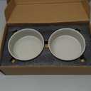 SPUNKYJUNKY Ceramic Dog and Cat Bowl with Wood Stand Non-Slip Matte Glaze Weighted Food Water Set for Cats &Small Dogs 13.5OZ (1.7 CUPS, Grey  2)