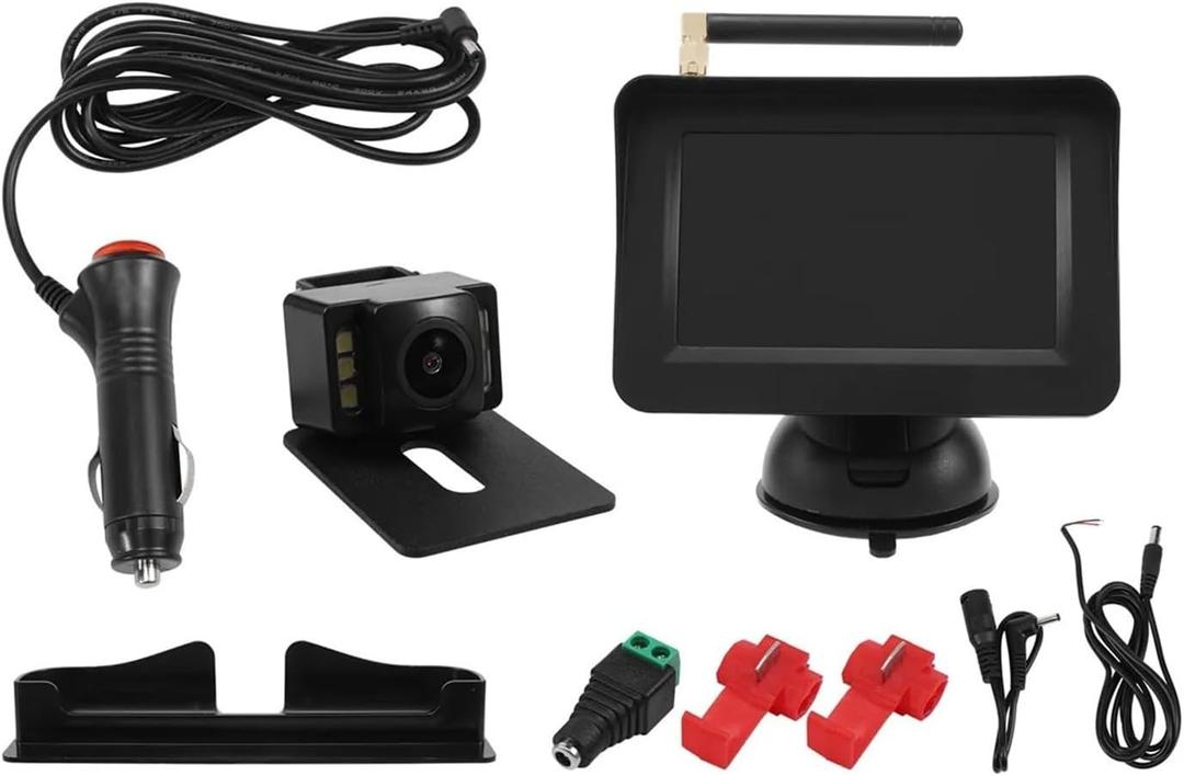 Reversing Camera, 4.3 Inch LCD Rear Monitor + Wide Angle IP68 Waterproof Rear View Camera Compatible with Cars, Trucks