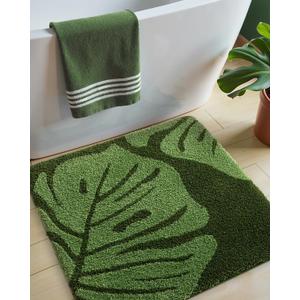 DEXI Square Bathroom Rug 24x24, Green Leaf Monstera Bath Mat, Non Slip Washable Bath Rugs, Soft Microfiber Absorbent Deliciosa Embossed Plant Bathmat for Shower Floor, Sink