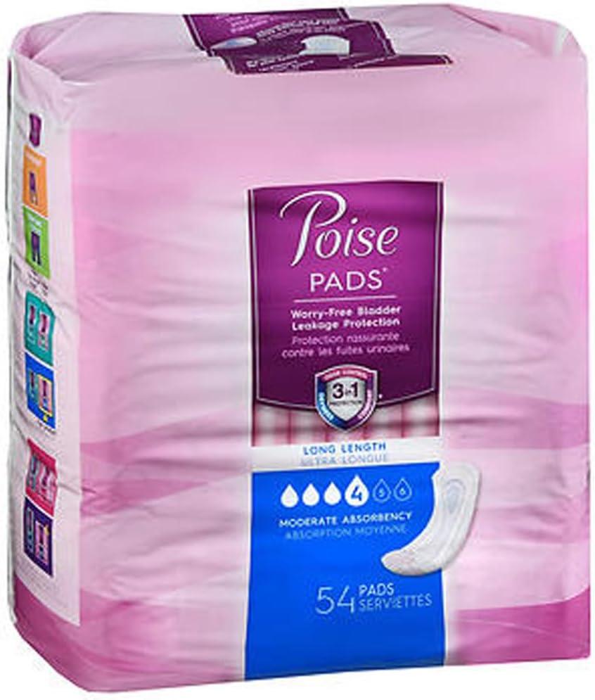 Poise Incontinence & Postpartum Pads for Bladder Leaks, 4 Drop Moderate Absorbency, Long Length, 108 Count, Packaging May Vary