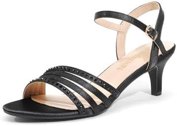 DREAM PAIRS Women's Kitten Heels Open Round Toe Comfortable Strappy Heels for Dressy Wedding Party Evening Sandals,9.5
