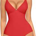 FeelinGirl Shapewear Bodysuits for Women Tummy Control Body Suits Deep V Neck Corset Body Shaper Tops, M
