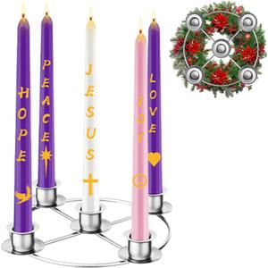 Advent Wreath Candle Holder, Christmas Candle Holder Advent Rings Candle Holder for Tapered Advent Candles, Advent Decorations for Christmas Advent Festival Home Party Church, Silver(No Candles)