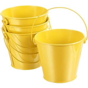 PATIKIL 4.7 Inch Colored Metal Buckets, 4 Pack Pencil Holder Buckets Round Metal Planter Pails Container with Handles for Classroom Crafts, Yellow
