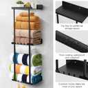 Hommtina Wall-Mounted Towel Rack & Holder - Rust-Resistant Bathroom Organizer with No Drill Installation, Space-Saving Design for Kitchen, Laundry Room (Black)