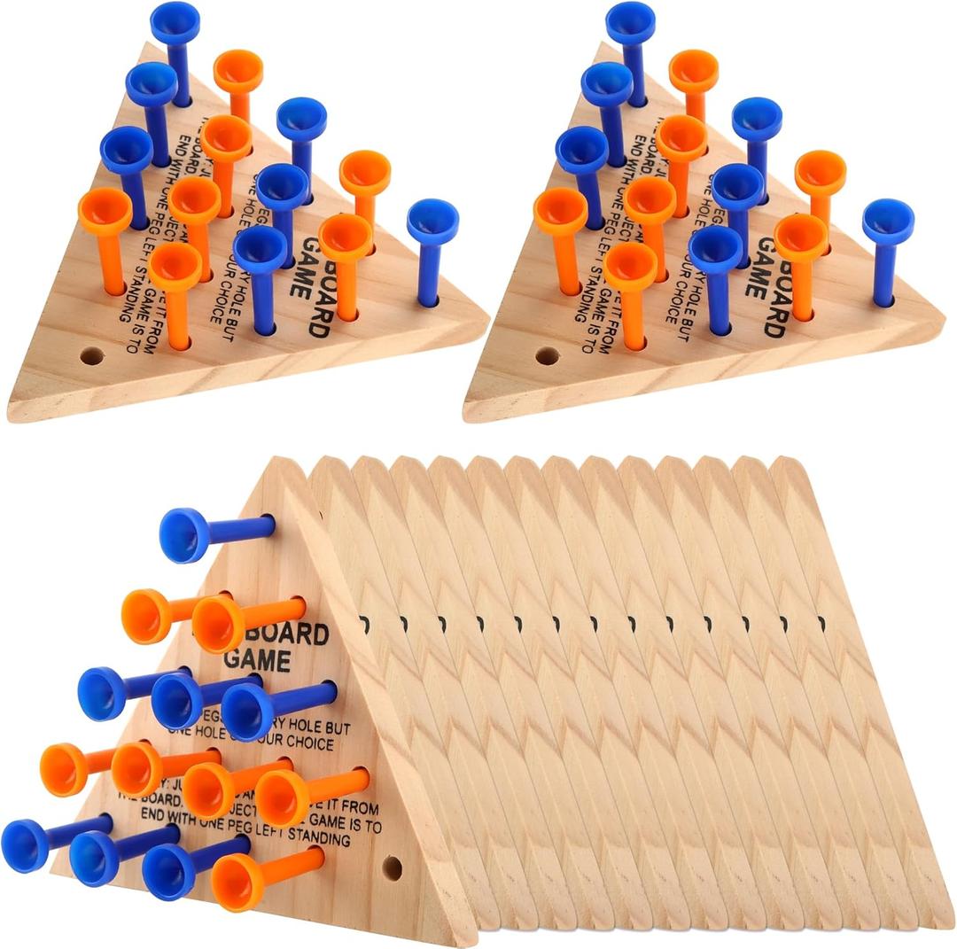 16 Packs Wooden Peg Game Tricky Triangle Peg Board Game Family Wood Puzzles Strategy Toy for Kids Adult Family Travel Gathering Jump Games