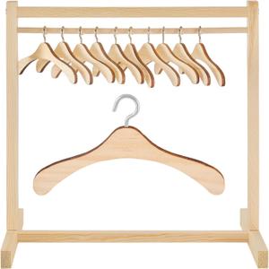 Civaner 22 Pcs Doll Garment Rack with Wooden Clothes Hanger for 18 Inch Girl Doll Clothes Mini Hangers Wardrobe Furniture Accessories for Dollhouse Baby Shower Supplies (Wood)