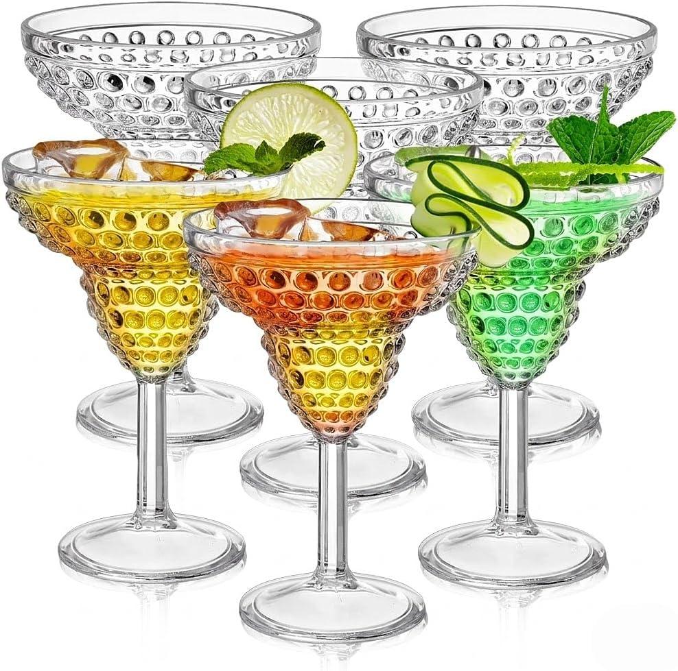 ZOOFOX 6 Pack Plastic Margarita Glasses, 11oz Stemmed Cocktail Glasses, Reusable Shatterproof Margarita Glasses, Unique Bar Glasses for Martini, Frozen Daiquiri, Tropical Summer Parties