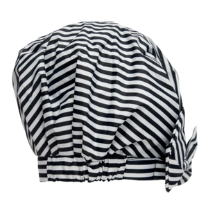 LitBear Luxury Silk Lined Shower Caps for Women Reusable Waterproof, Double Layered Large Bathing Hair Cap with Adjustable Elastic Strap, Non-slip, Quick-dry, for Long Short Hair, Black Dots