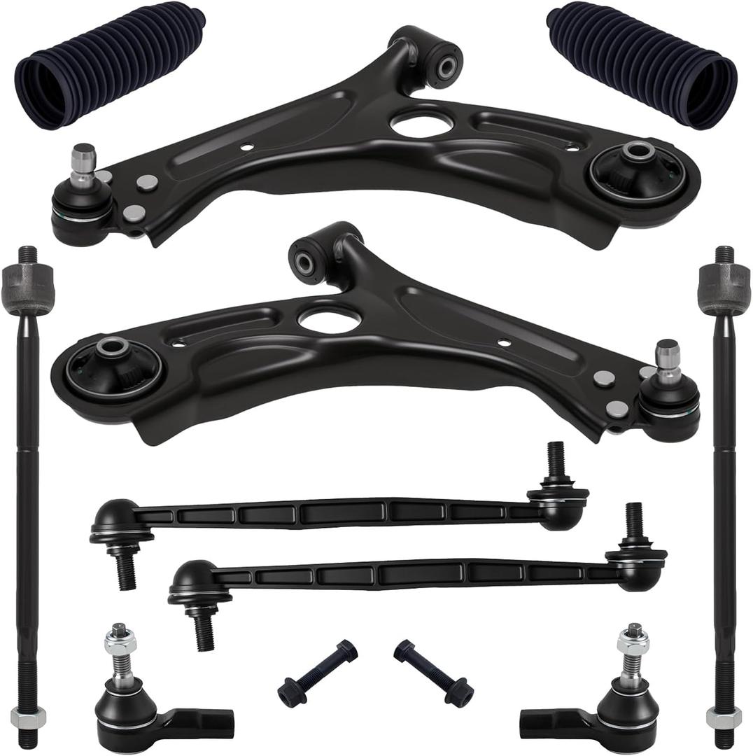 TUCAREST 10Pc Suspension Kit Fit For 2012-2016 17-20 Chevy Sonic, 2 Front Lower Control Arm w/Ball joint + 4 Outer Inner Tie Rod + 2 Sway Bar + 2 Boots [# K622426 K622428 K750630 EV800936 ES800929]