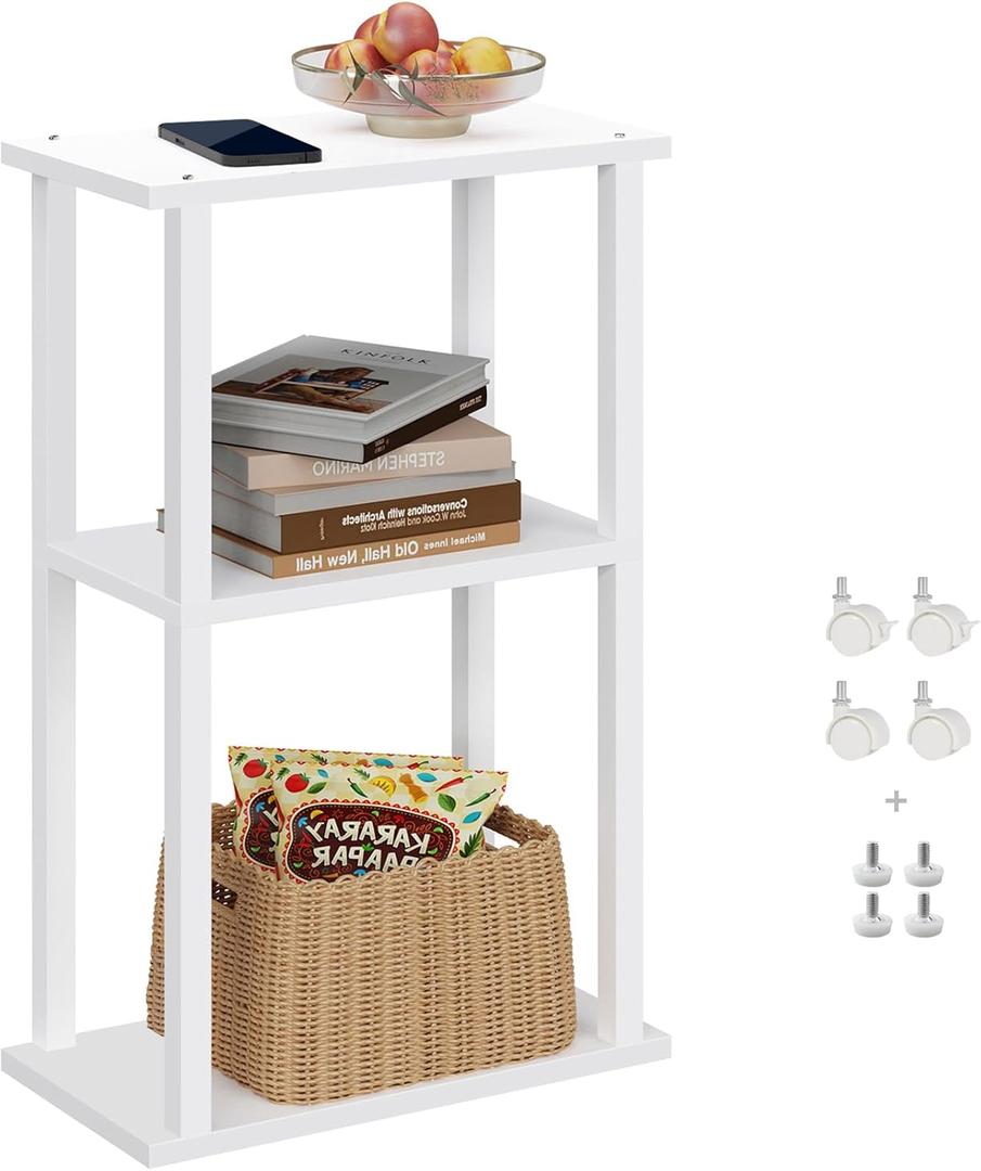 TUTOTAK Small Side Table, Narrow End Table, Bedside Table, Couch Side Table with Wheels for Living Room or Bedroom, White TB01BW061