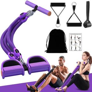 Upgrade Foot Pedal Resistance Band, 100lbs Adjustable 4 Tube Pedal Ankle Puller Resistance Band with Handle, Multifunction Home Gym Equipment, Stirrup Puller for Men Women for Full Body Workout