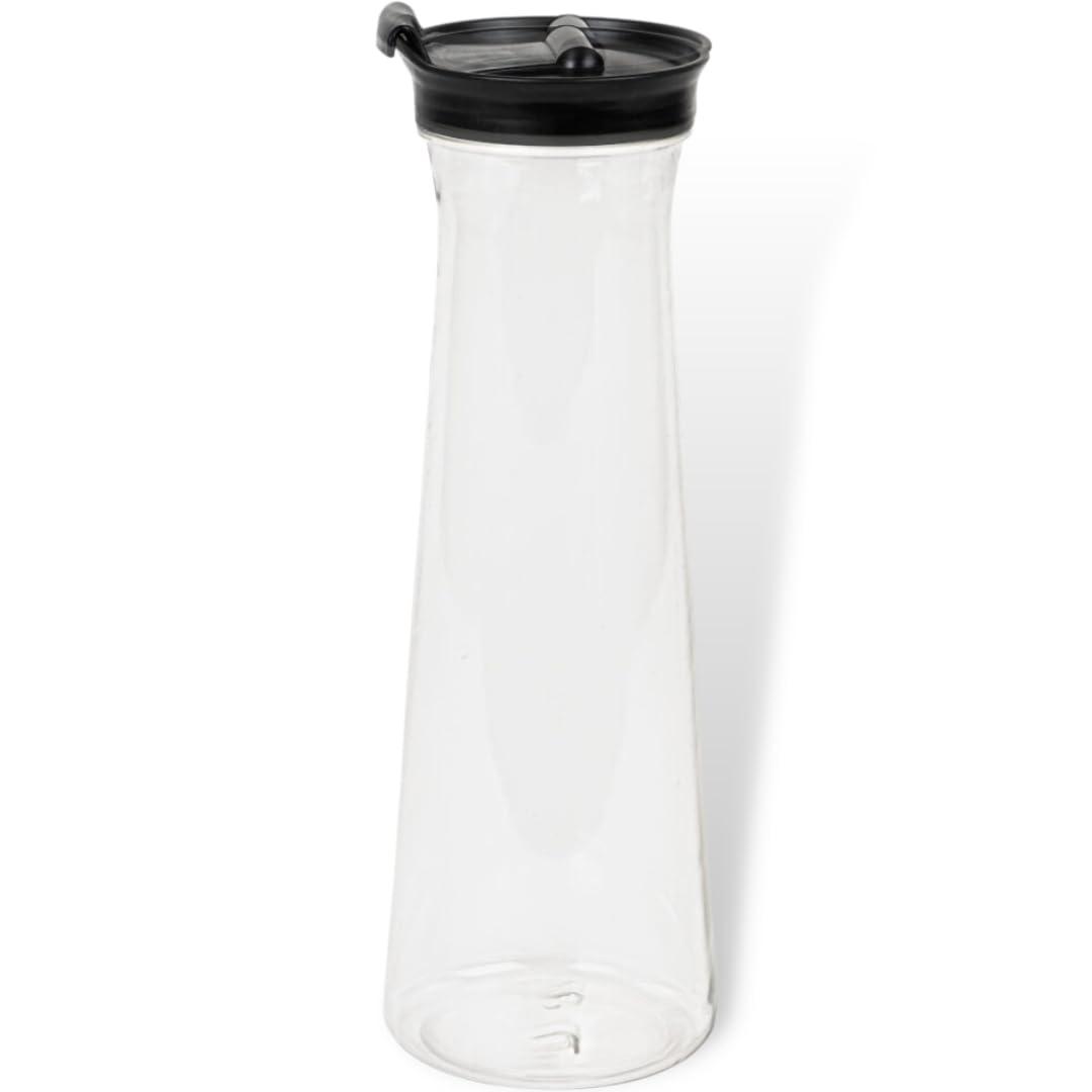 Blue Sky Clear Disposable Plastic Serving Pitcher 1000ml (34oz) with Black Lid - 24 Count Premium Quality Elegant Serveware for Parties and Events