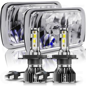 Pair 5x7 7x6 LED Headlights Hi-Lo Beam For 1982-2012 Ford E-150 E-250 E-350 Van, 5x7 7x6 Inch Diamond Crystal Clear Semi Sealed Beam Glass Lens Housing Headlights, H4 LED Bulbs, 6000K Cool White