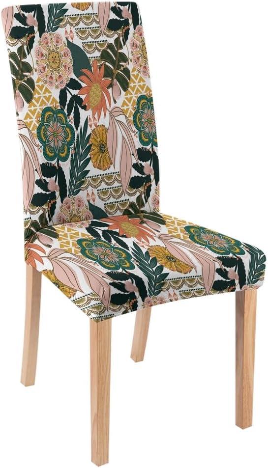Stretch Parson Chair Slipcovers for Dining Room Set of 2,Boho Tropical Leaves Dining Chair Covers Colorful Jungle Flower Removable Chair Seat Protectors Covers for Kitchen,Wedding,Ceremony