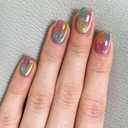 Cat Eye Press on Nails Medium Square Fake Nails with Colorful Gradient Designs Cute Nails Press ons Glossy Pink Acrylic Green False Yellow Stick on Nails for Women 24Pcs