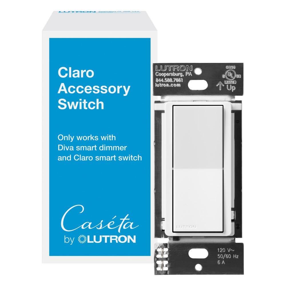 Lutron Caseta Smart Claro Accessory Switch for 3 way  For use only with Diva Smart Dimmer or Claro Smart Switch, DVRF-AS-WH, White (Pack of 1)