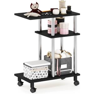 Furinno Turn-N-Tube C Shaped Side Table with Casters, Americano/Stainless Steel, C-shape Stainless Steel Pole With Caster