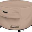 ULTCOVER Patio Fire Pit Table Cover Round 44 inch Outdoor Waterproof Fire Bowl Cover, Round-44"(D)x24"(H), Brown
