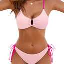 Blooming Jelly Womens Sexy 2 Piece Bikini Sets Cheeky High Cut Bathing Suit Color Block Textured U-Wire Swimsuits 2026(Large,Pink)