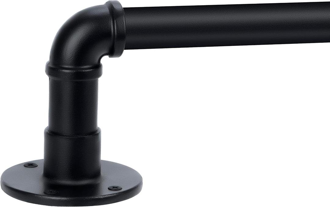 Curtain Rods for Windows 66 to 120, 1 Inch Industrial Wrap Around Black Curtain Rod, Indoor/Outdoor Room Divider Adjustable Drapery Pole, 66"-120"