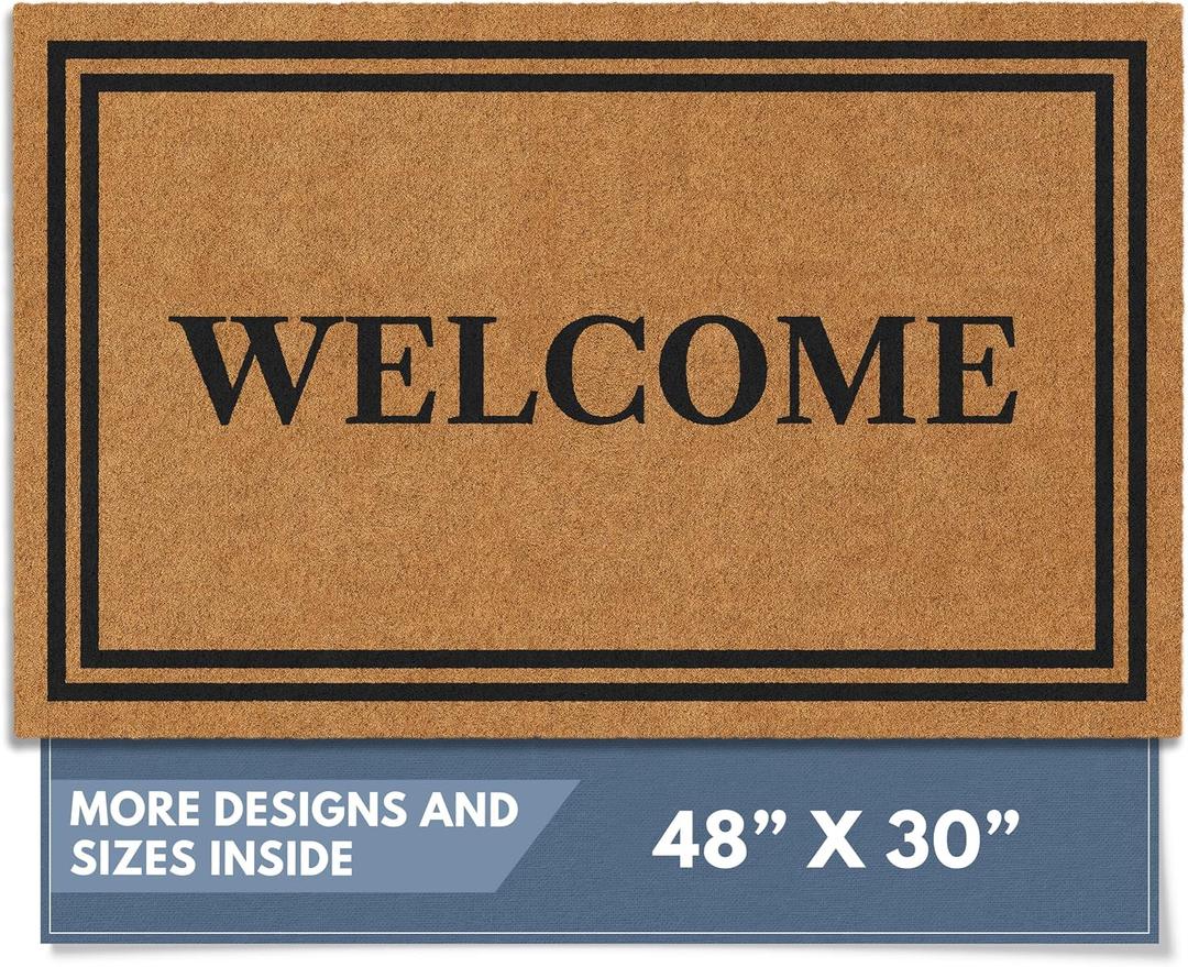 Barnyard Designs Natural Coco Coir Heavy Duty Backing Doormat - Large Cute Non-Slip Front Door Welcome Mat for Outside Entrance or Porch Entry, Brown (30x48, Welcome)