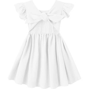 lymanchi Toddler Girls Linen Dress Ruffle Sleeveless Tie Back Halter Kid Baby Casual Dresses (2T, White)