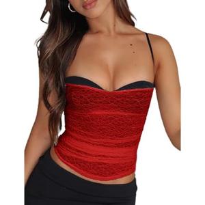 Women Lace/Leopard Patchwok Crop Tank Tops Sexy Sheer Mesh Spaghetti Strap Camisole Slim Fit Going Out Cami Tops.M