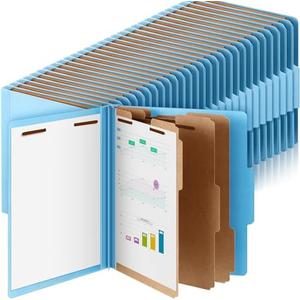 Skyygemm 60 Pcs Classification Folders Letter Size, Back to School Supply for Teacher, Student, 3 Dividers Pressboard File Folder Bulk with 2 Fasteners, 3.5 Inch Expanding File Organizer (Blue)