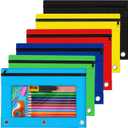 Pencil Pouch for 3 Ring Binder, Bulk 6 Pack 3 Hole Zipper Pencil Pouches with Clear Window, Pencils Bags in Assorted Colors, Sturdy and Durable Cloth Pencils Case for School Office College Supplies