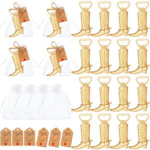 Meanplan 99 Pcs Cowboy Boot Bottle Opener Set Cowgirl Western Derby Wedding Party Favor Includes Cowboy Beer Bottle Opener Organza Bag Thank You Tag and Jute Rope for Guest Wedding Party Baby Shower